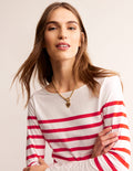 Ella Breton-Shirt mit langen Ärmeln-Naturweiß, Flame Scarlet