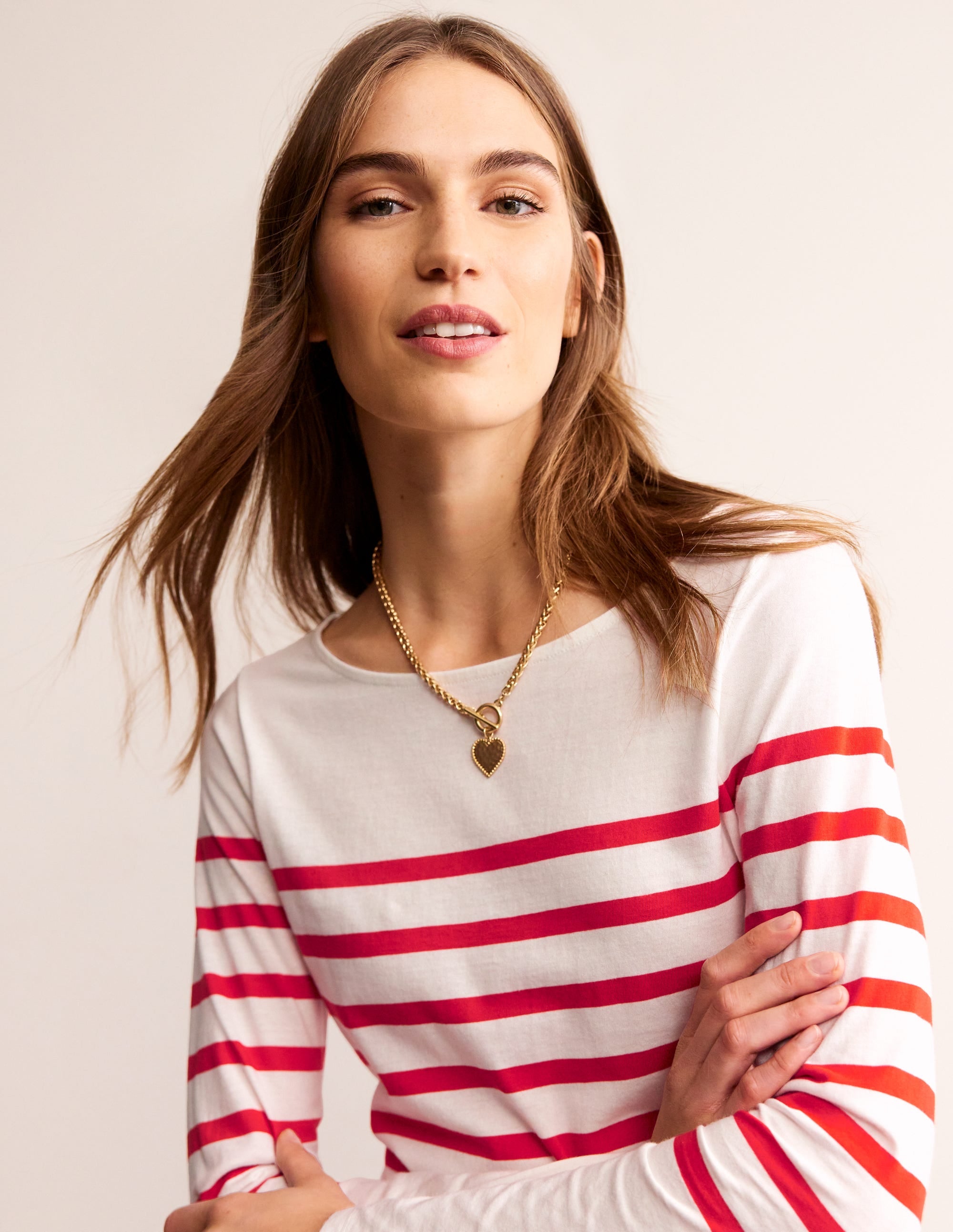 Ella Breton-Shirt mit langen Ärmeln-Naturweiß, Flame Scarlet - Image 1