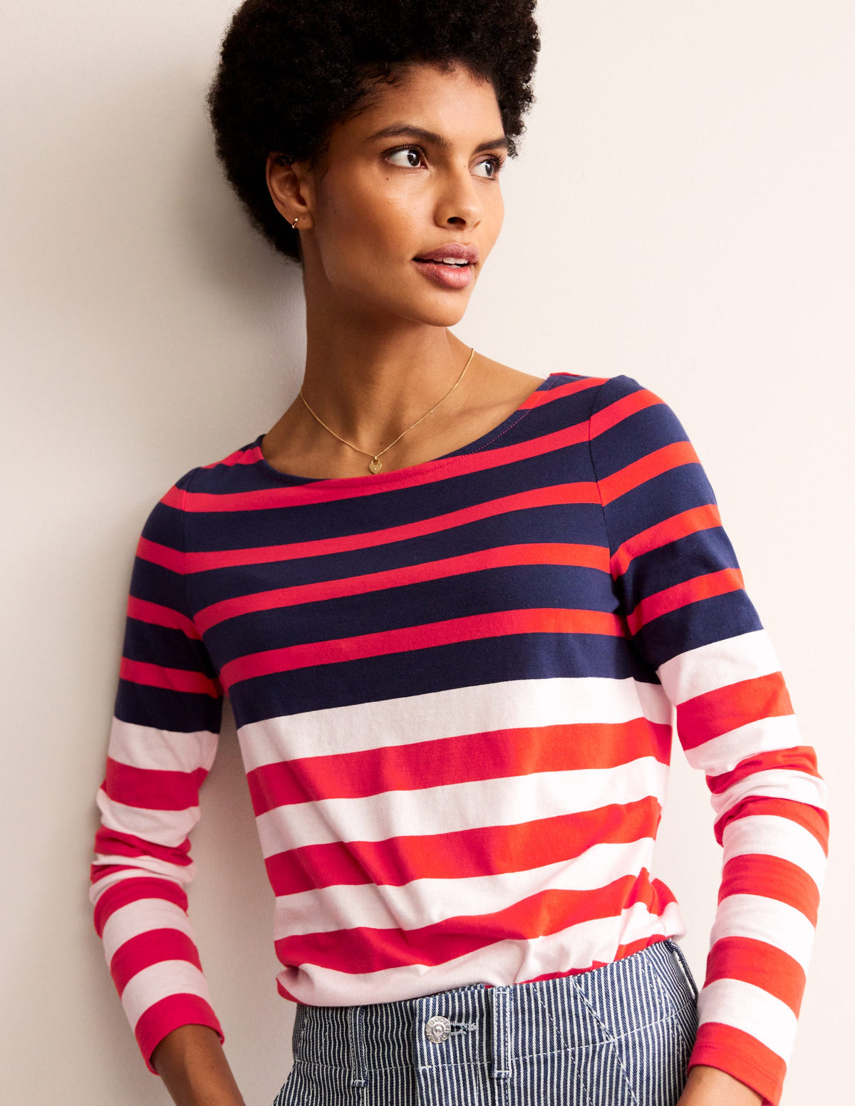 Ella Breton-Shirt mit langen Ärmeln-Naturweiß, Marineblau Rot-1