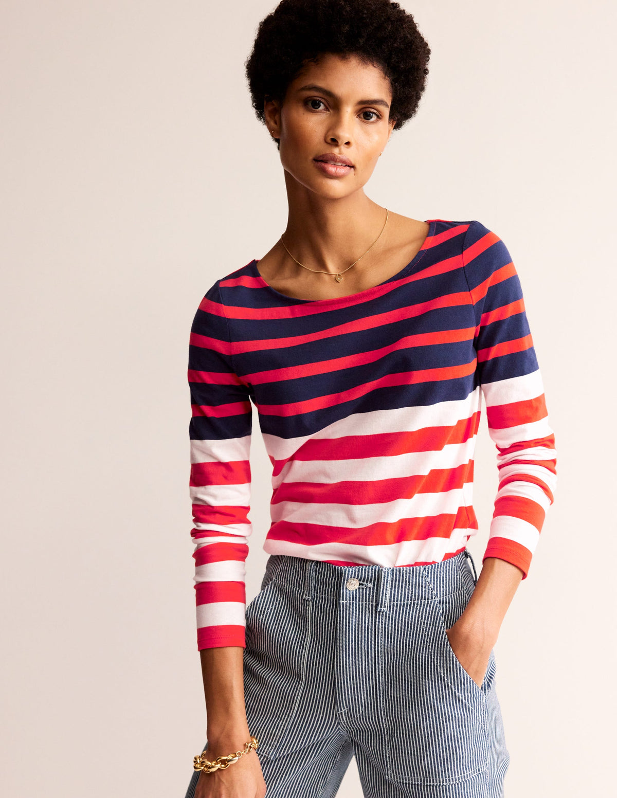 Ella Breton-Shirt mit langen Ärmeln-Naturweiß, Marineblau Rot-2