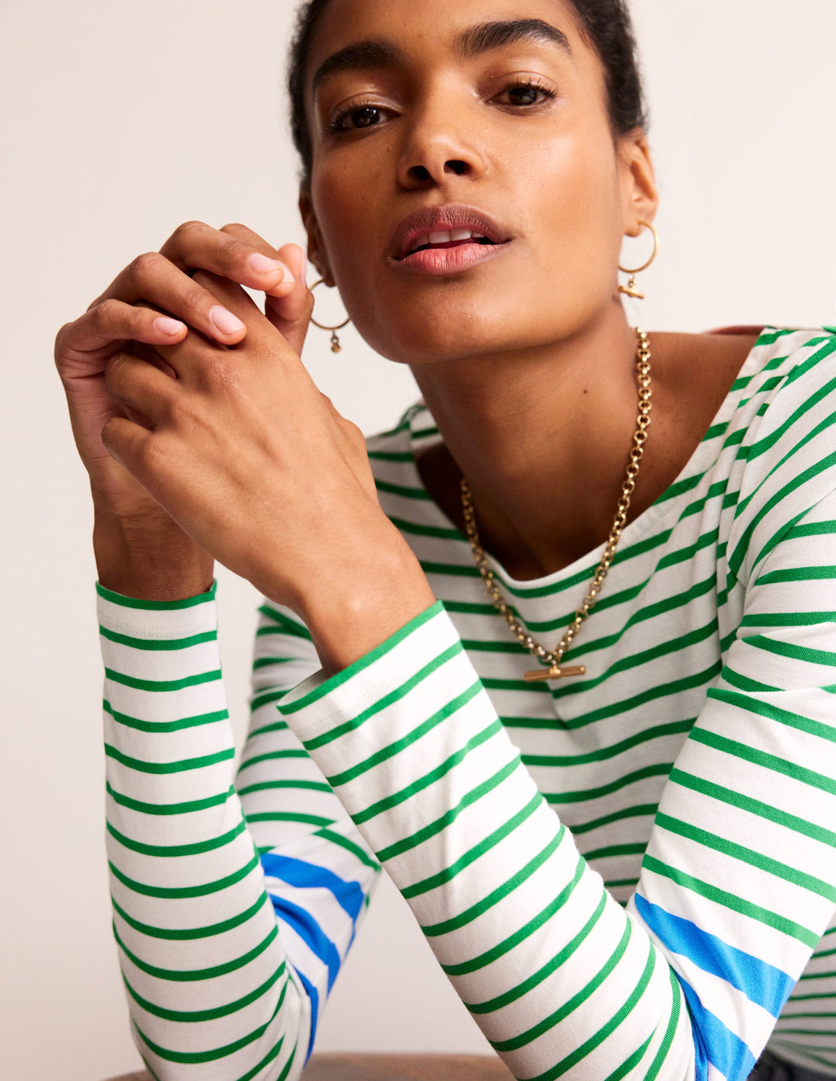 Ella Breton-Shirt mit langen Ärmeln-Grün, Blau Streifen - Image 1