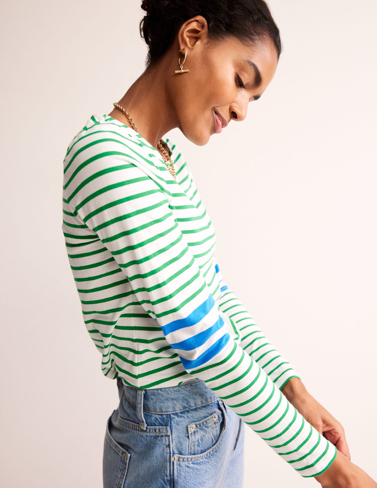 Ella Breton-Shirt mit langen Ärmeln-Grün, Blau Streifen-2