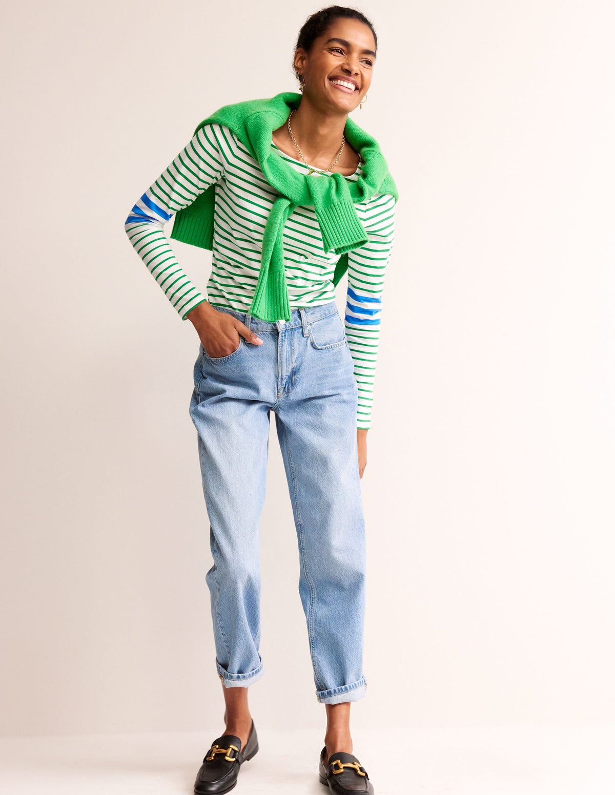 Ella Breton-Shirt mit langen Ärmeln-Grün, Blau Streifen-4