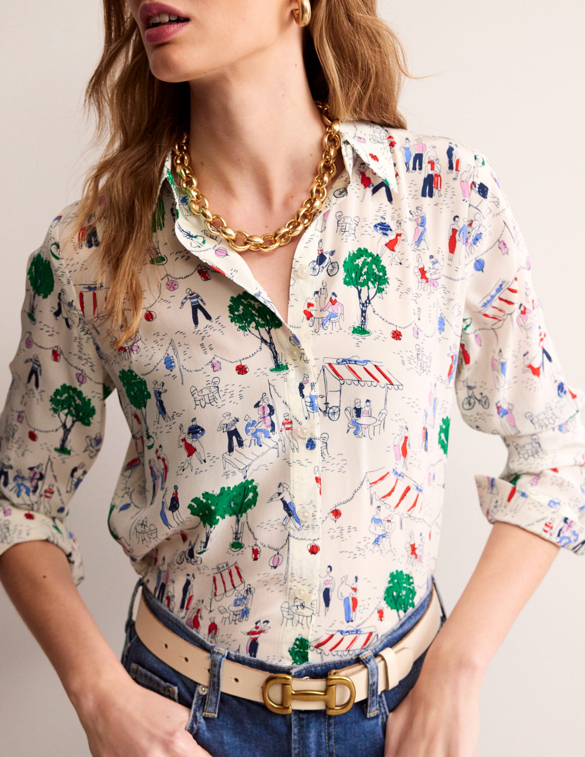 Sienna Silk Shirt-Ivory, Paris Scene - Image 2