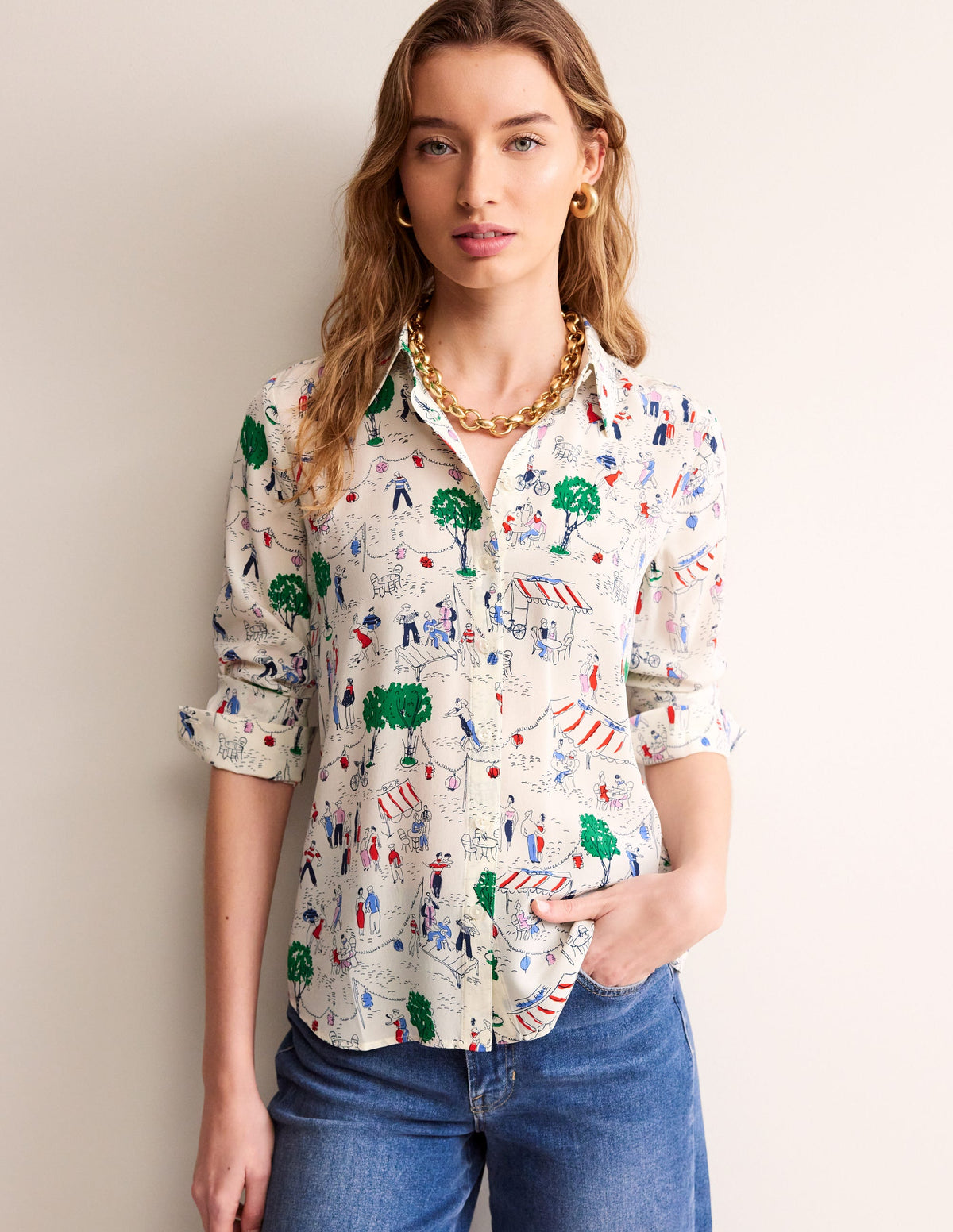 Sienna Silk Shirt-Ivory, Paris Scene - Image 4