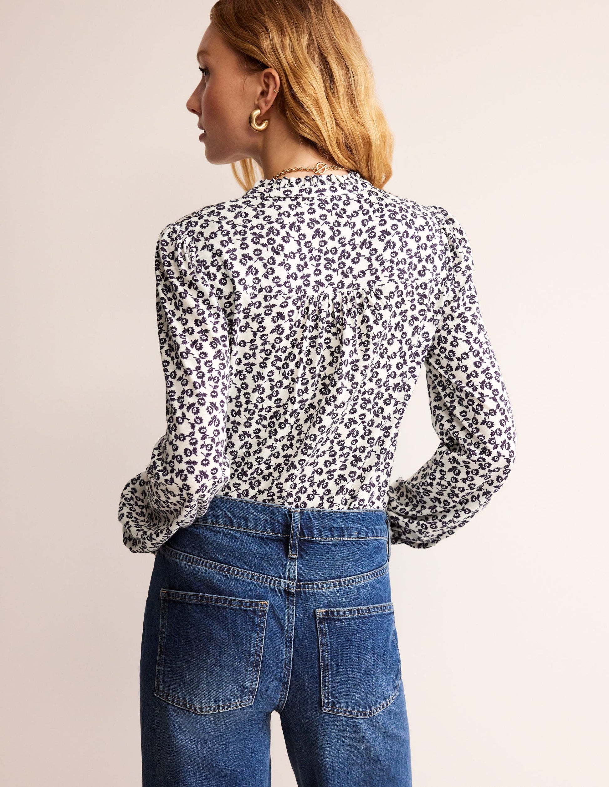 Chemise Caroline en jersey-Ivoire, motif Ditsy Bud-3