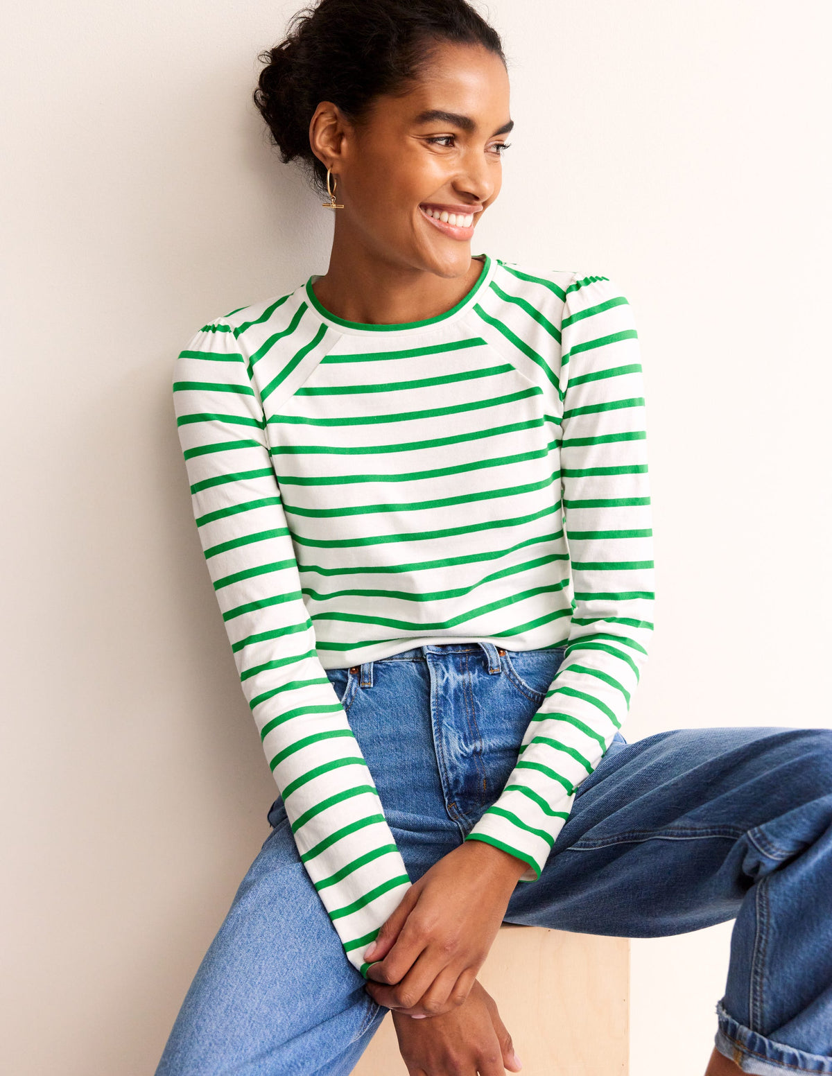 T-shirt Arabella à rayures-Vert tambourin - Image 1