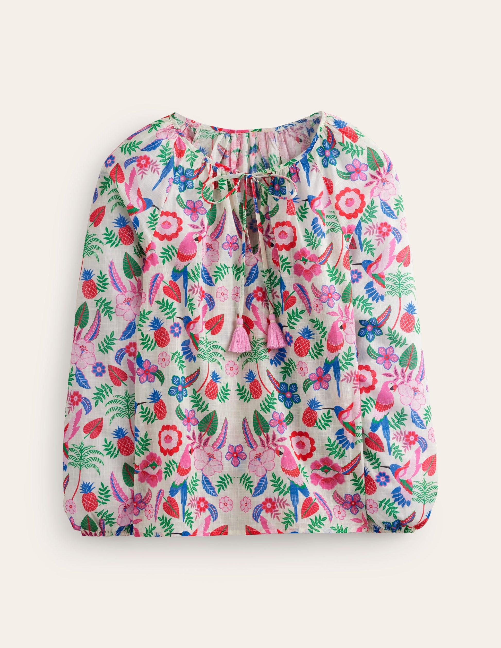Serena Baumwollbluse-Naturweiß, Tropischer Papagei-6