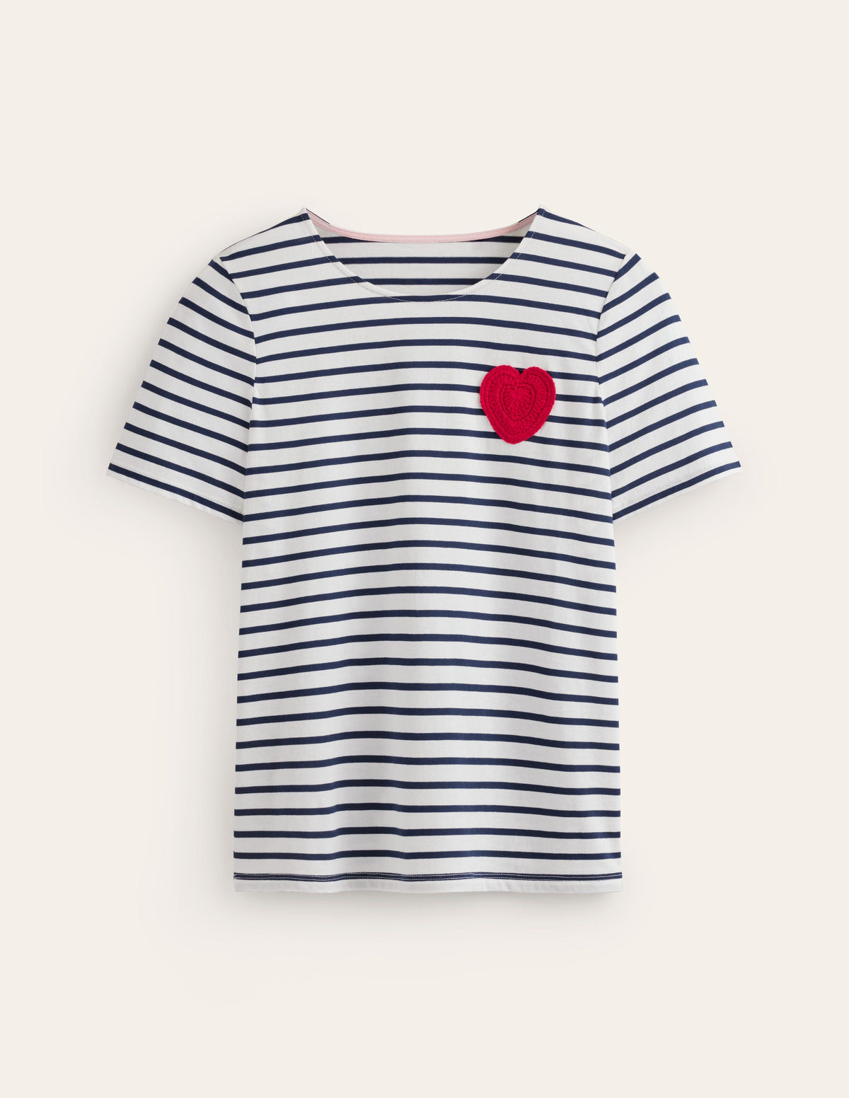 Häkel-T-Shirt-Naturweiß, Marineblau Herz-5