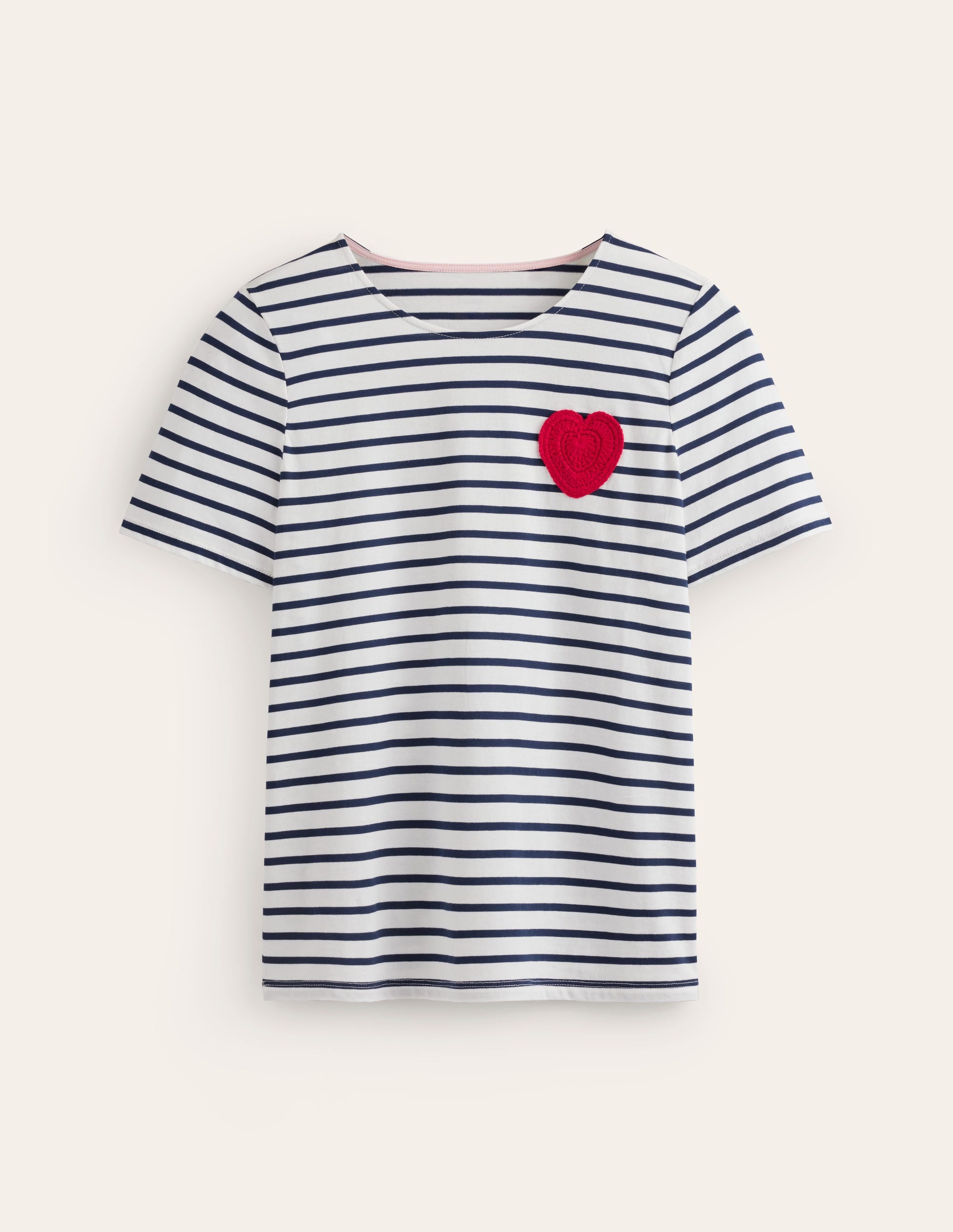 Häkel-T-Shirt-Naturweiß, Marineblau Herz - Image 5