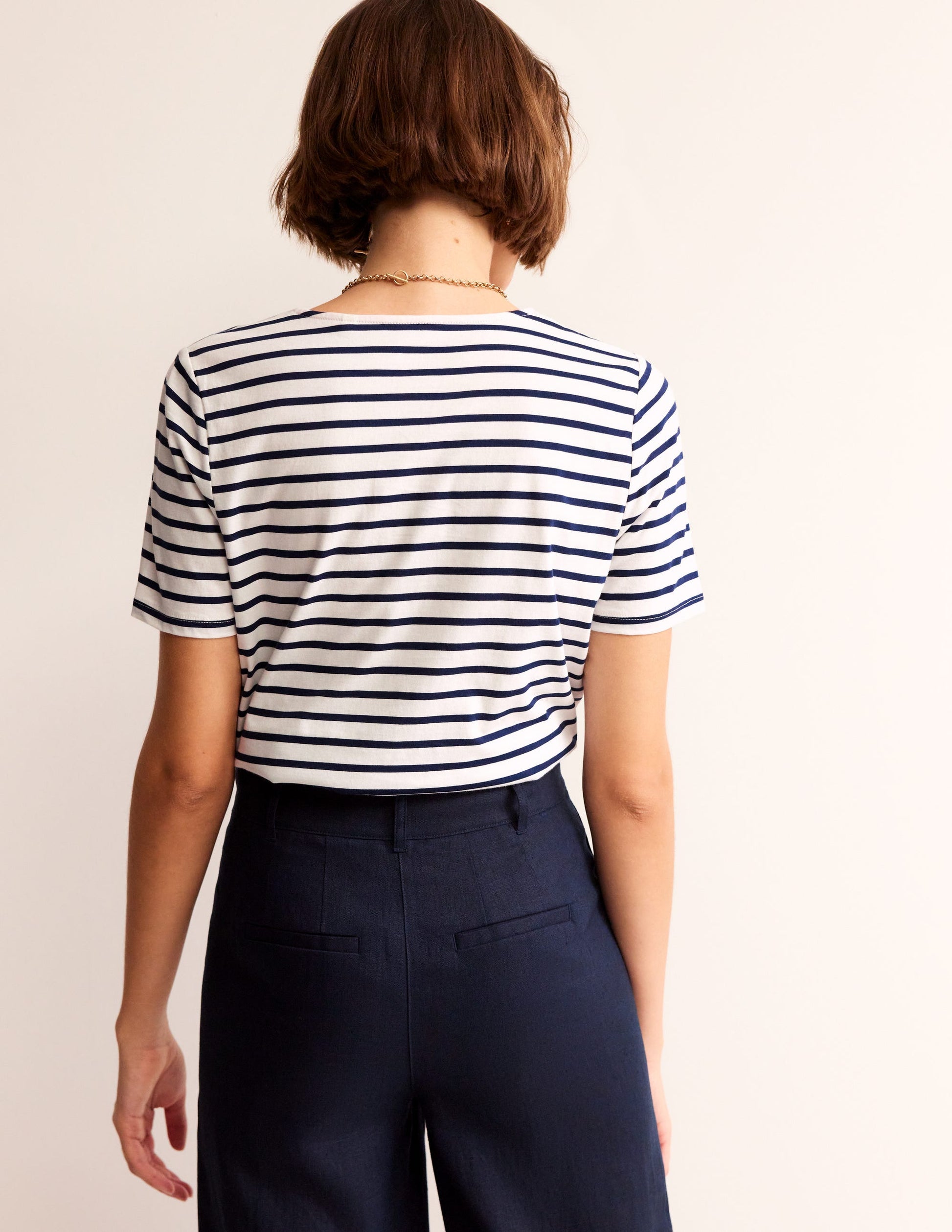 Häkel-T-Shirt-Naturweiß, Marineblau Herz-3