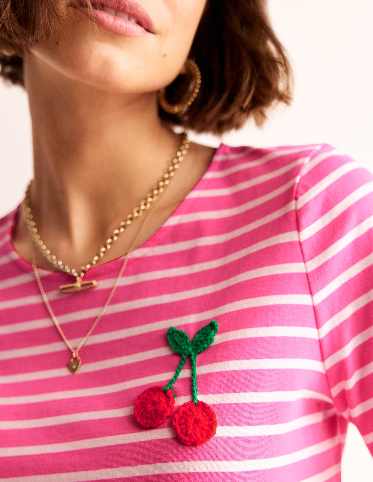 Häkel-T-Shirt-Rosa, Naturweiß Kirschen - Image 2