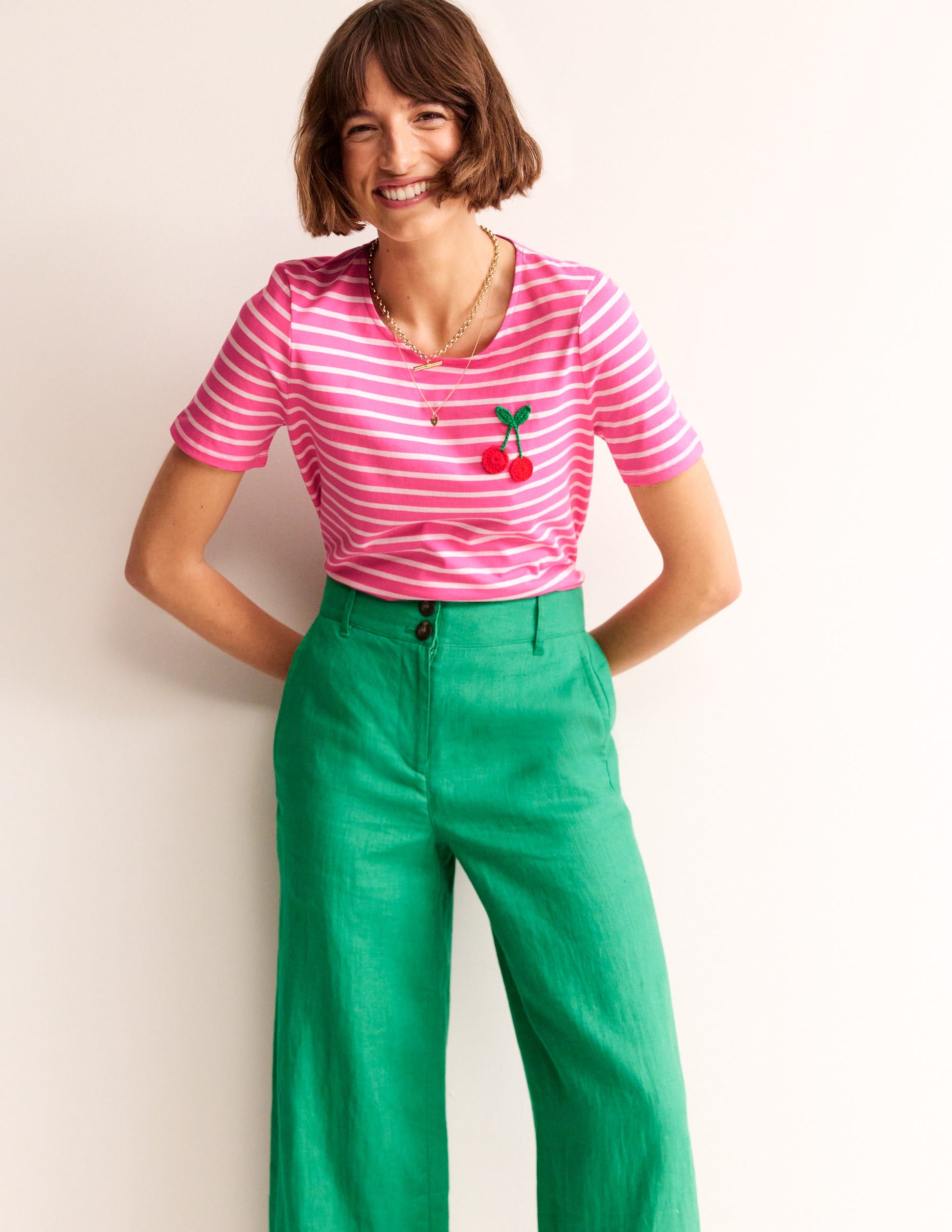 Häkel-T-Shirt-Rosa, Naturweiß Kirschen-4