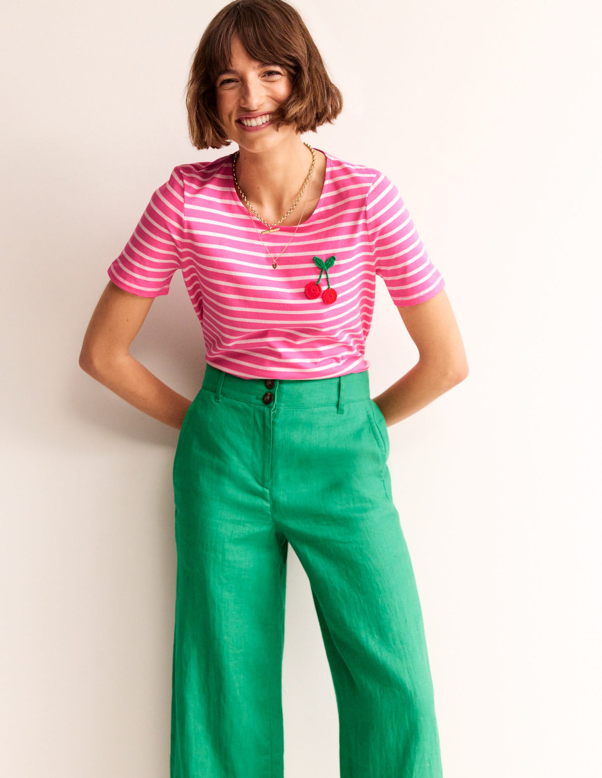 Häkel-T-Shirt-Rosa, Naturweiß Kirschen - Image 4