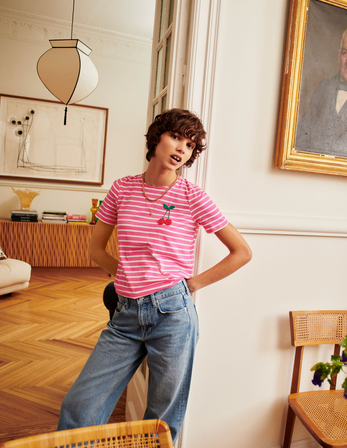 Häkel-T-Shirt-Rosa, Naturweiß Kirschen-5