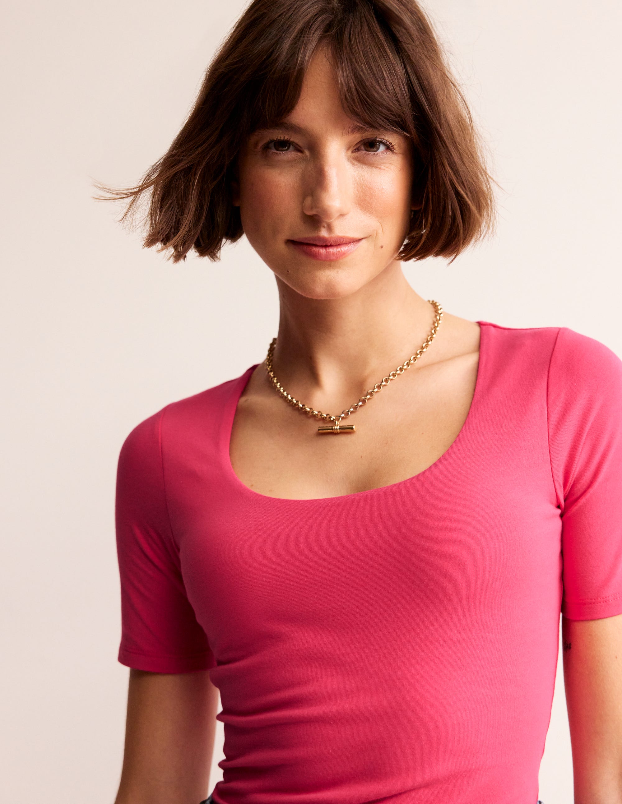 Double Layer Scoop T-shirt-Rethink Pink - Image 1