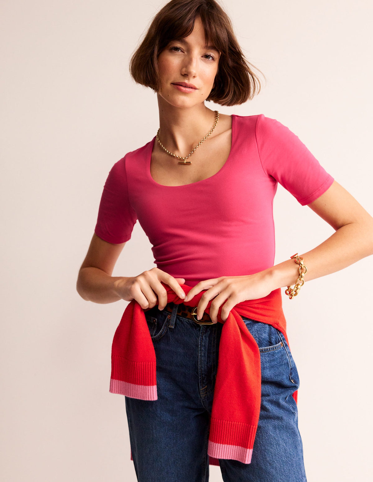 Double Layer Scoop T-shirt-Rethink Pink - Image 2