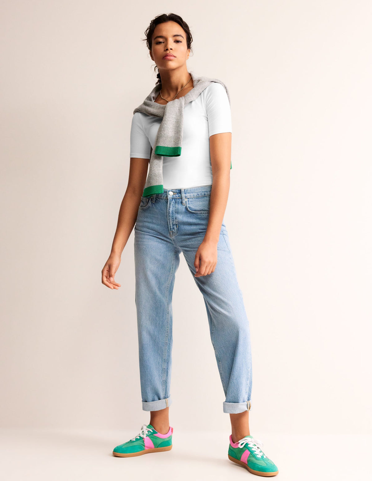 Double Layer Scoop T-shirt-White-4