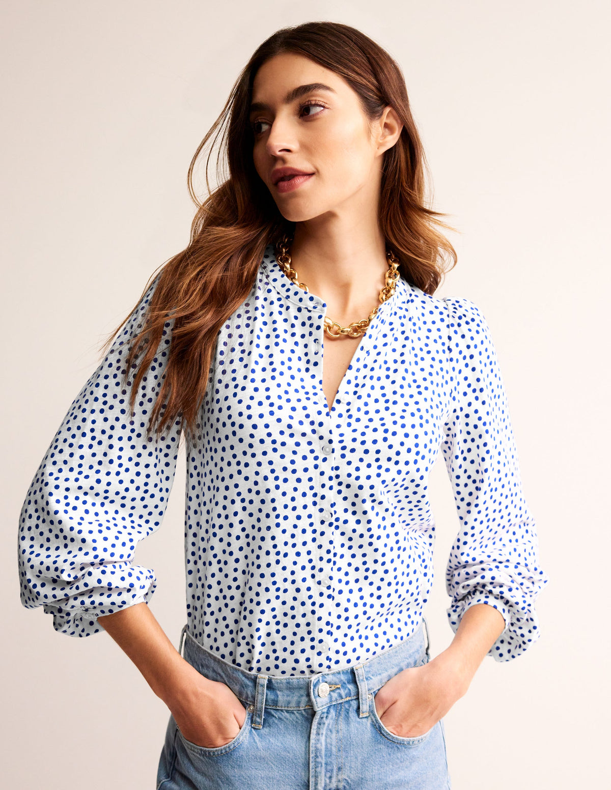 Marina Jersey Shirt-Ivory, Abstract Dot-4