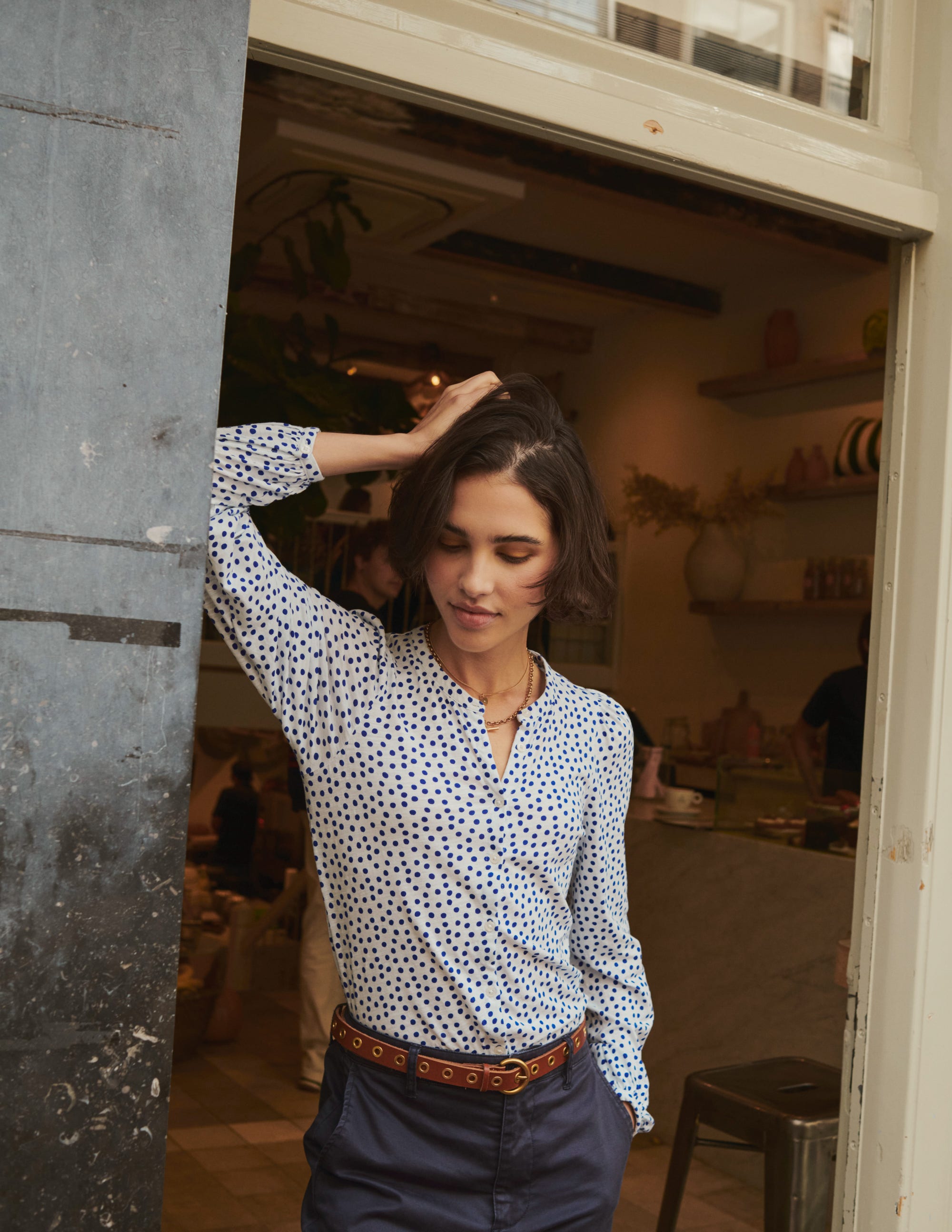 Marina Jersey Shirt-Ivory, Abstract Dot - Image 5