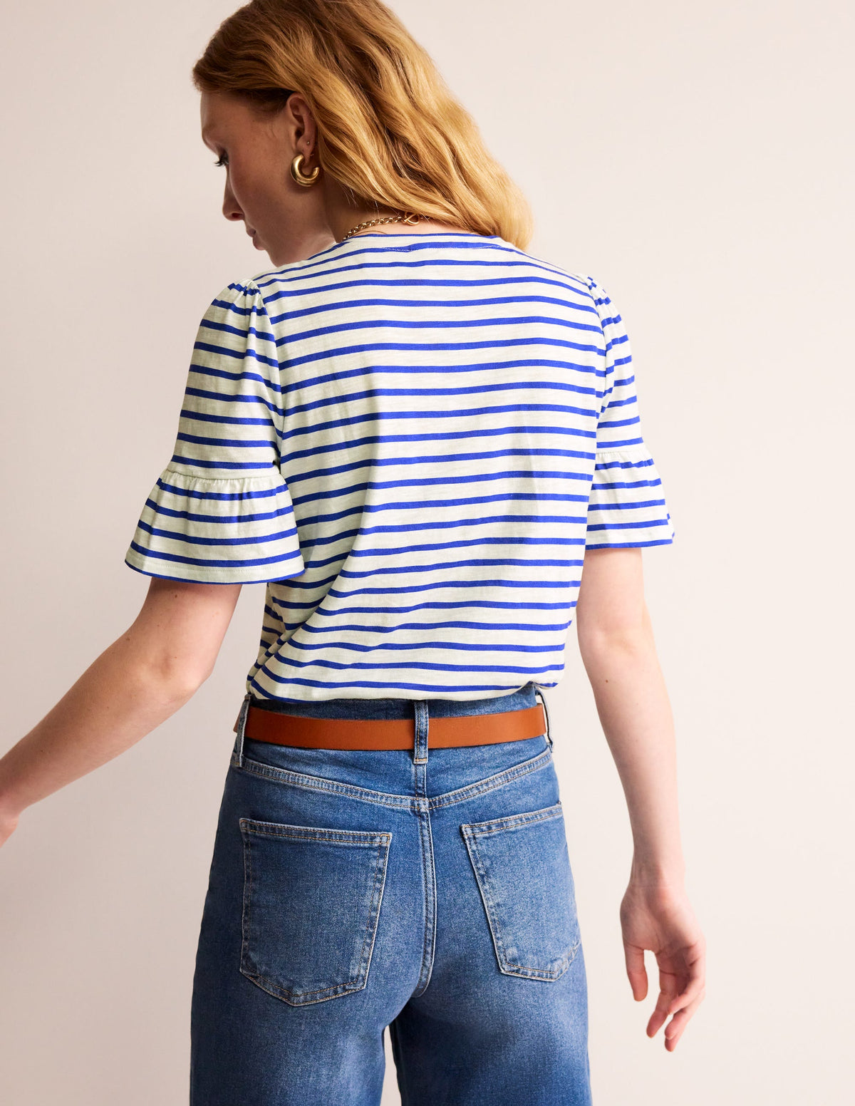 T-Shirt mit Rundhalsausschnitt und Rüschen-Ärmeln-Naturweiß, Surf the Web-3