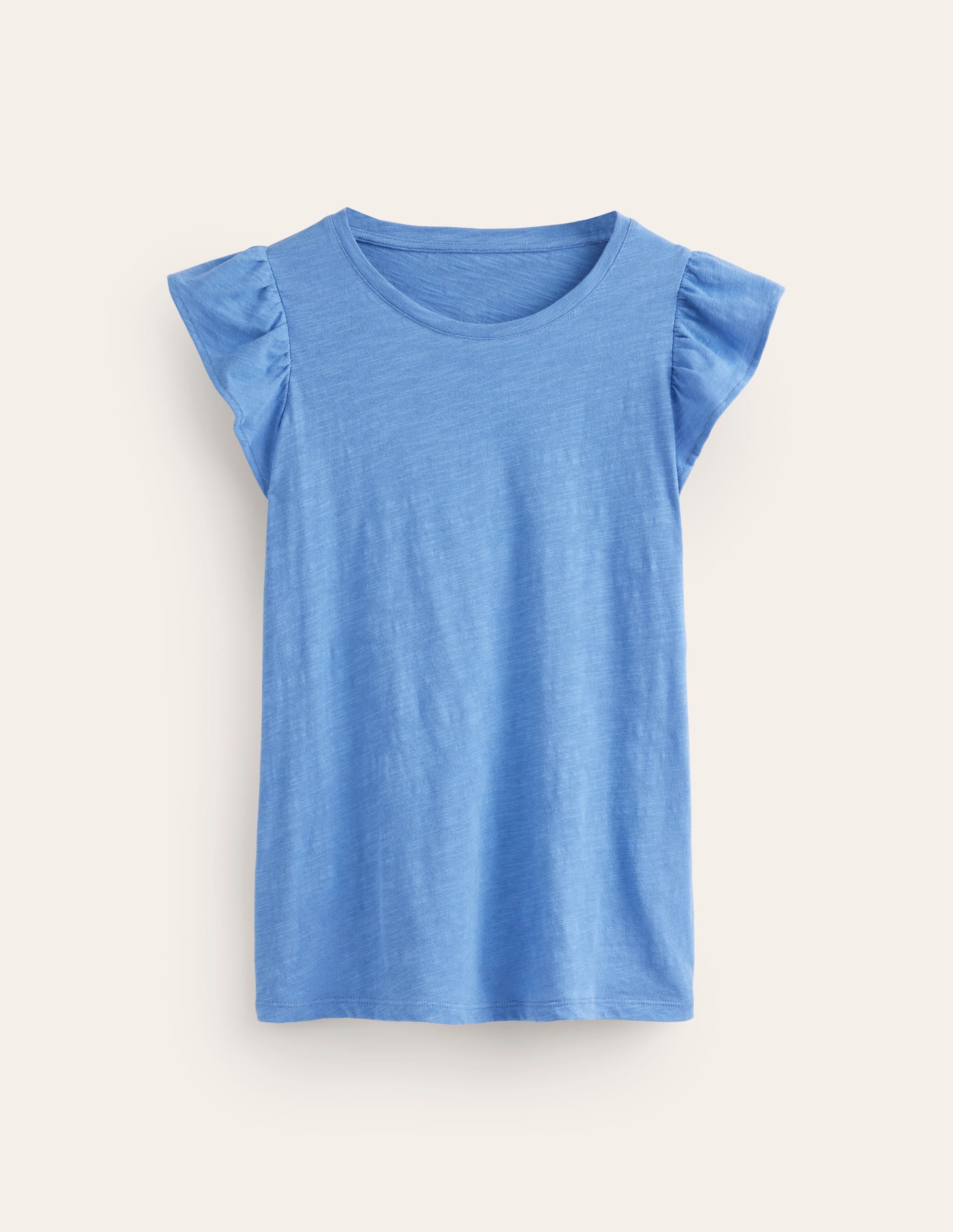 Baumwoll-T-Shirt mit Flatterärmeln-Ebbe und Flut Blau - Image 6