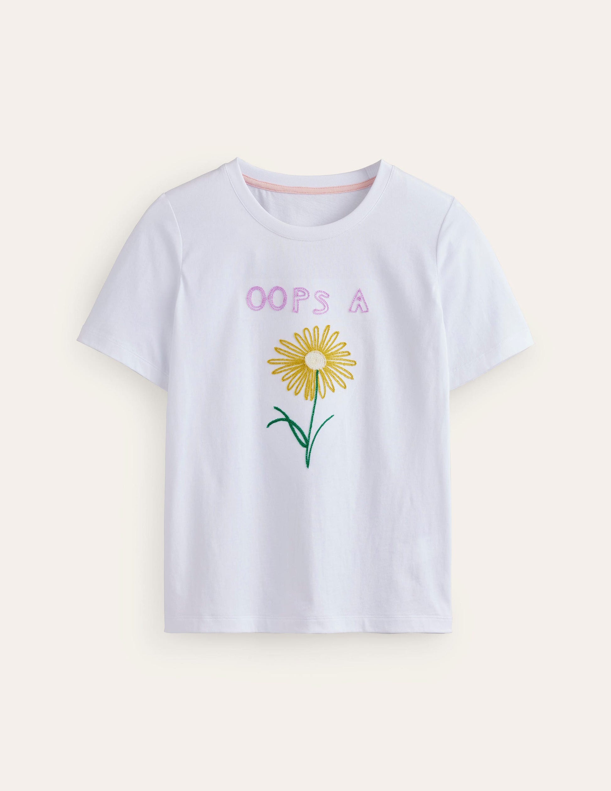 T-shirt Rosa brodé-Blanc, motif Oops A Daisy-5
