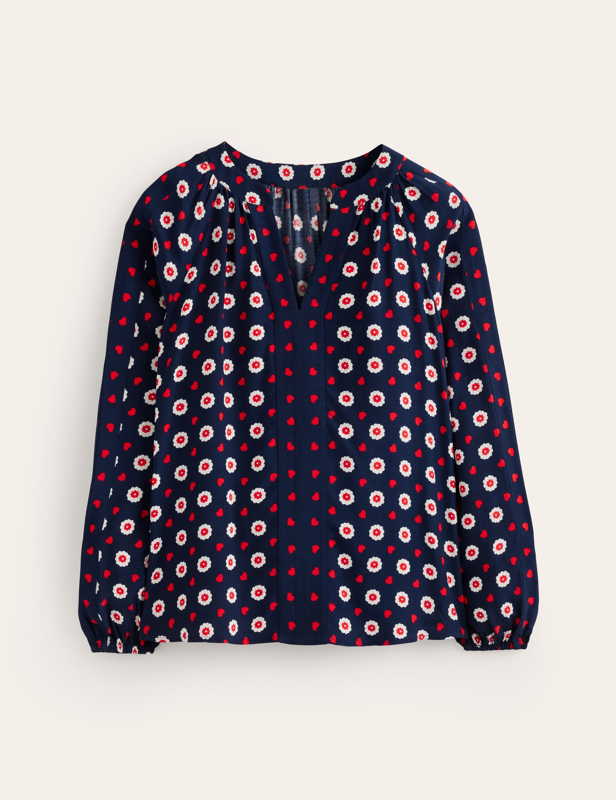 Border Print Raglan Top-Navy, Daisy Heart - Image 5