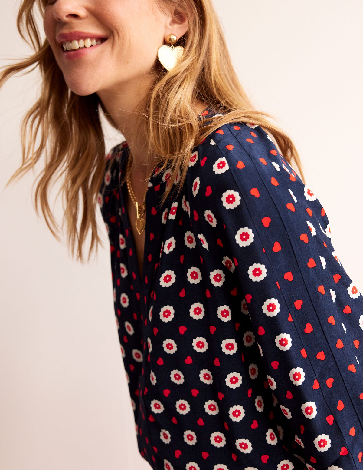 Border Print Raglan Top-Navy, Daisy Heart-2