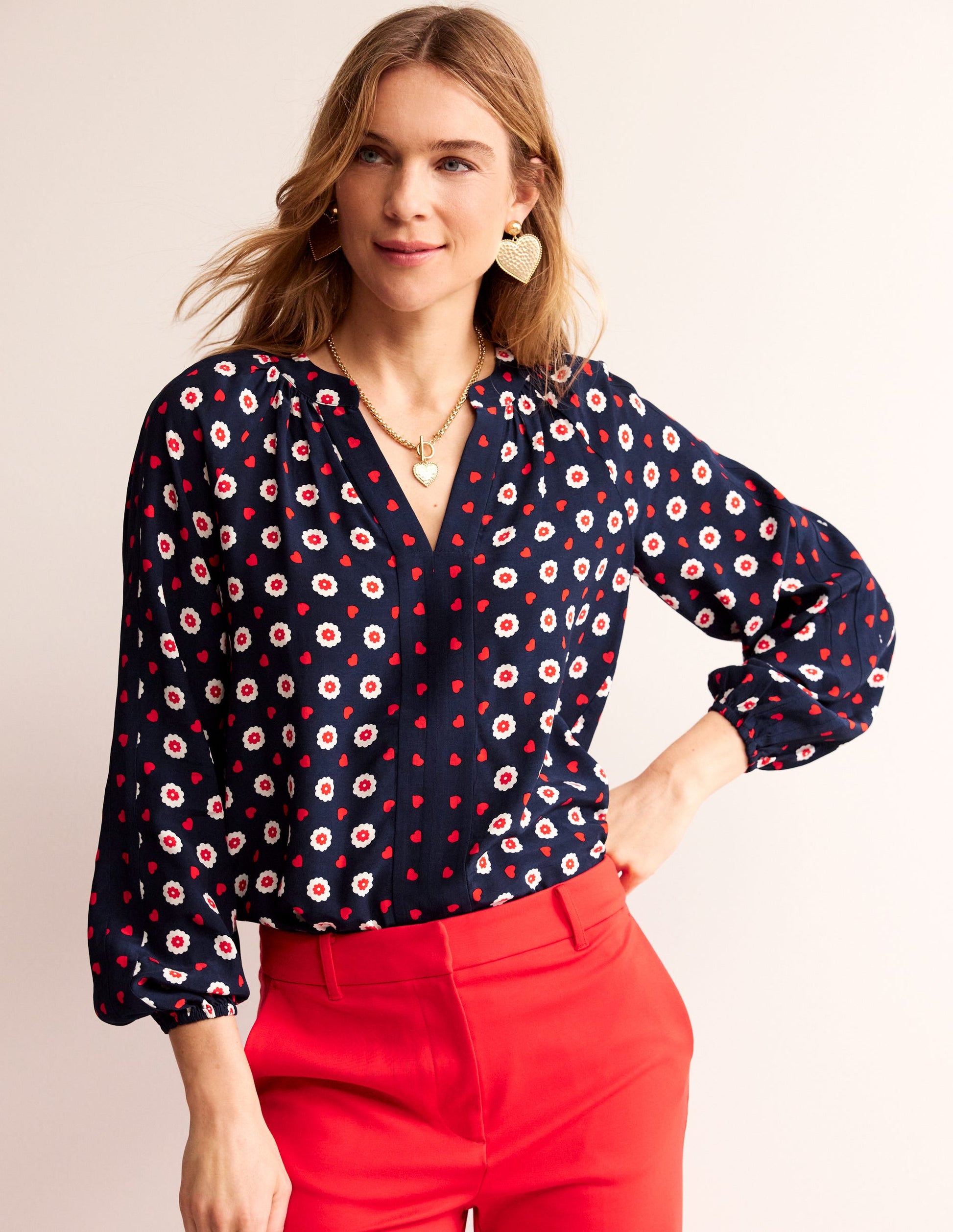 Border Print Raglan Top-Navy, Daisy Heart-4