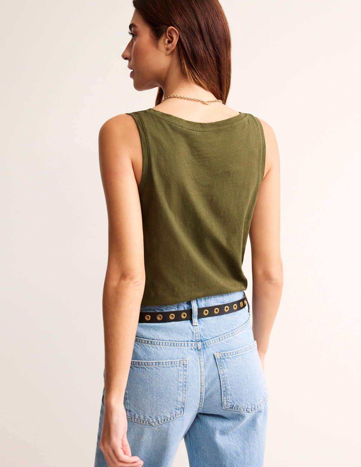 Regular V-Neck Slub Vest-Moss-3