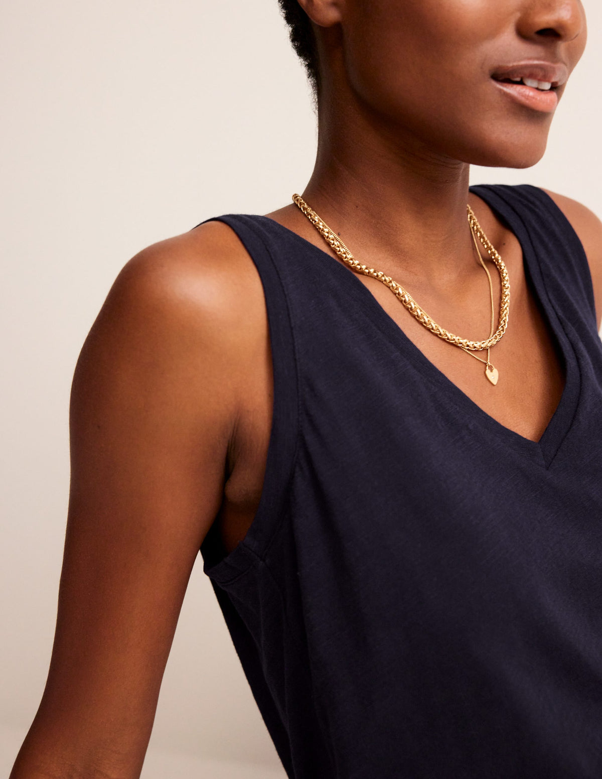 Regular V-Neck Slub Vest-Navy-2