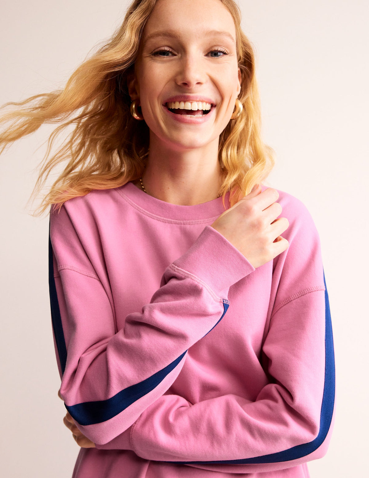 Emi Relaxed Sweatshirt-Pink Blue Stripe - Image 1