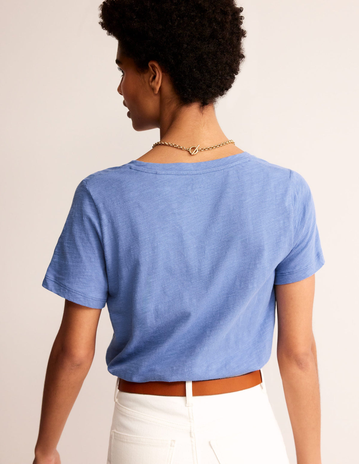 Regular V-Neck Slub T-shirt-Ebb and Flow Blue-3