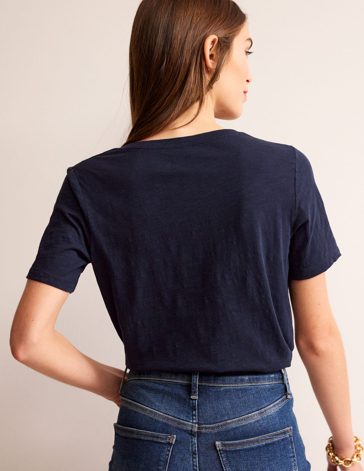 Regular V-Neck Slub T-shirt-Navy-3