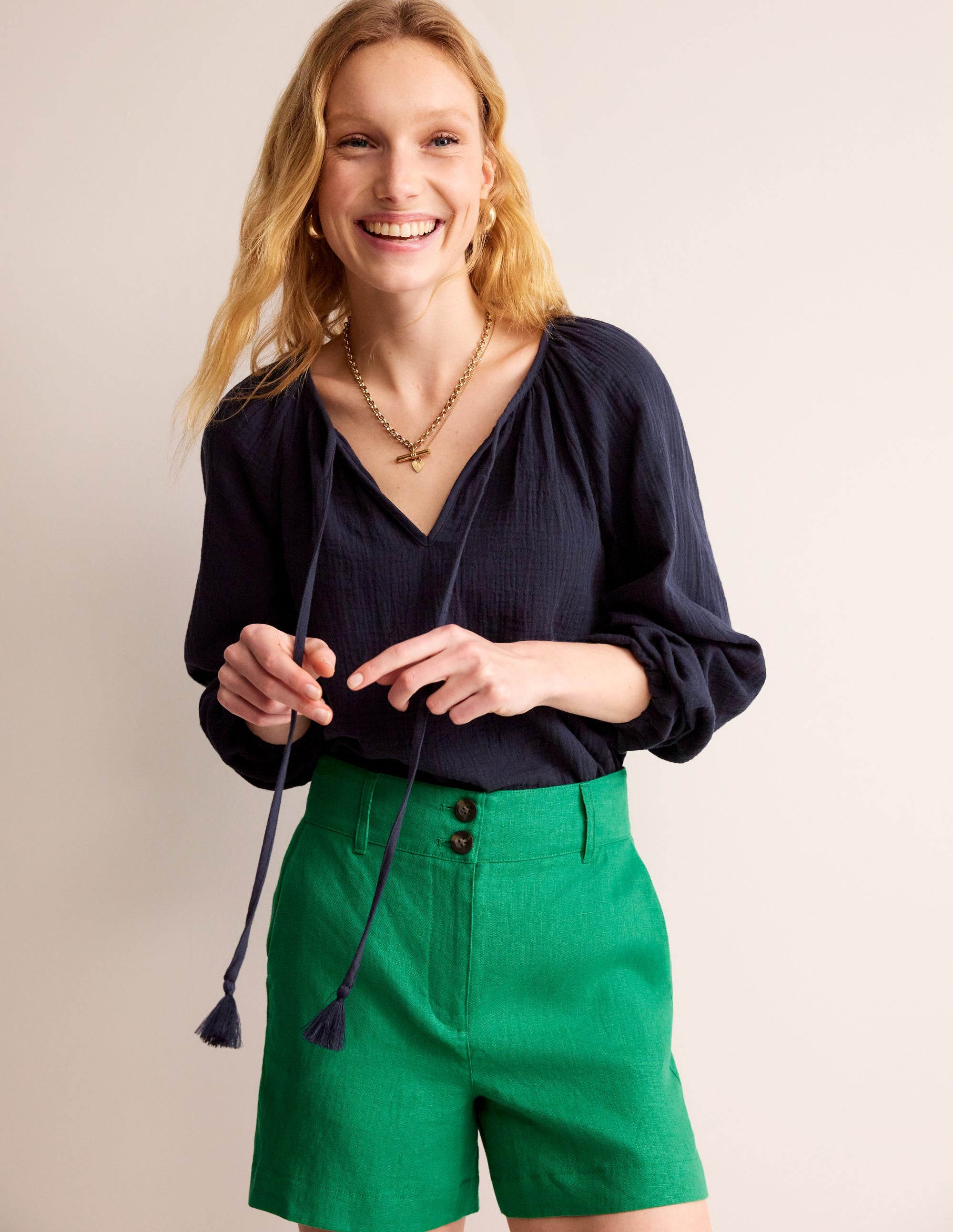 Oberteil aus doppellagigem Stoff mit Blousonärmeln-Aqua Marine Marl - Image 1