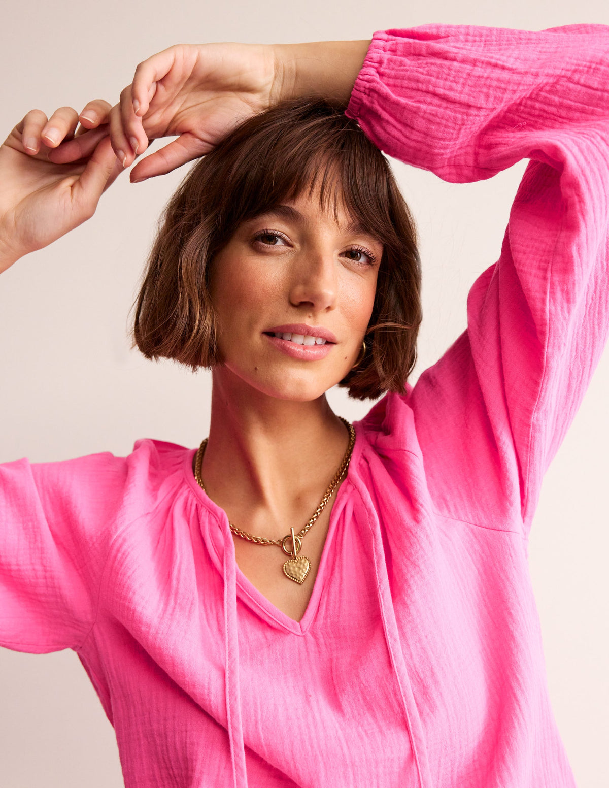 Doublecloth Blouson Sleeve Top-Sangria Sunset-1
