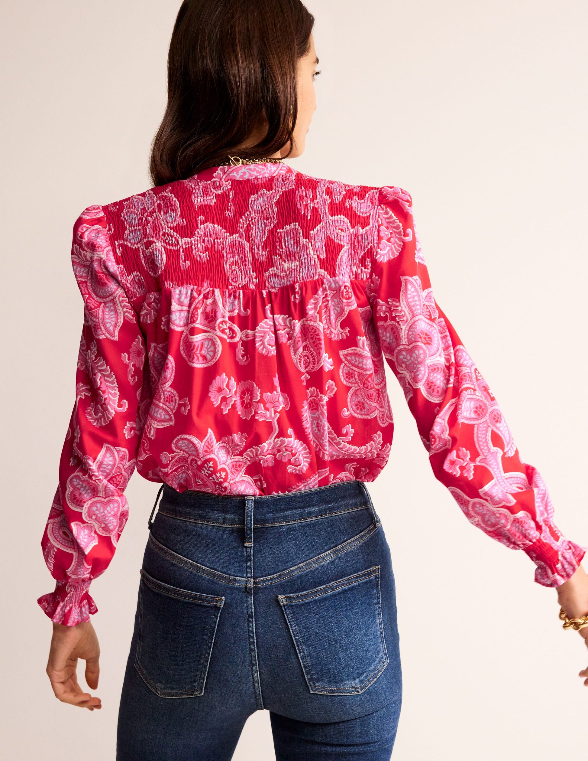 Blouse Helena en coton-Flamme écarlate, motif Cascade Paisley-3
