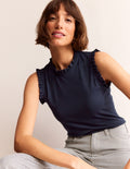 Supersoft Frill Detail Vest-Navy