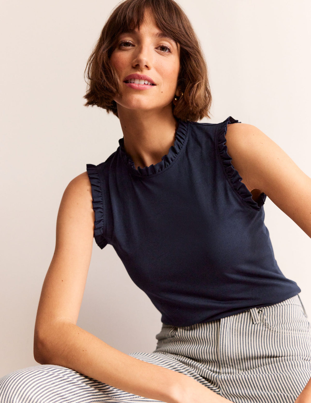 Supersoft Frill Detail Vest-Navy-1
