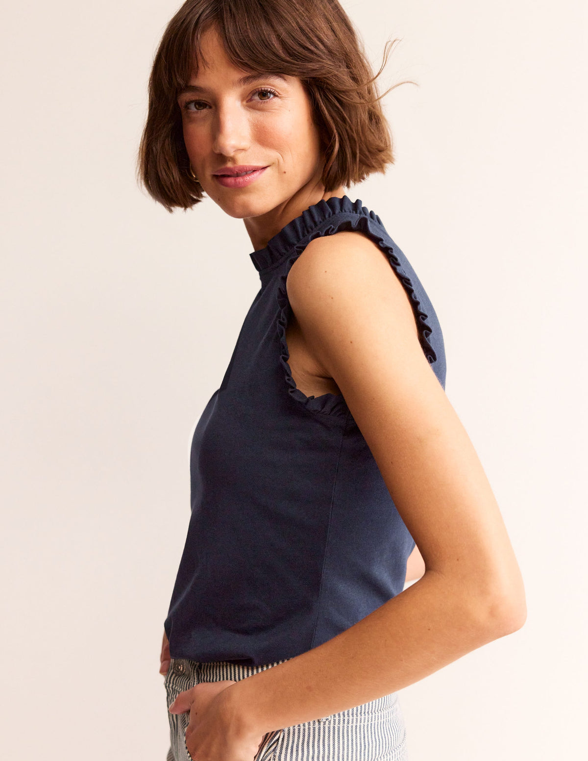Supersoft Frill Detail Vest-Navy-4