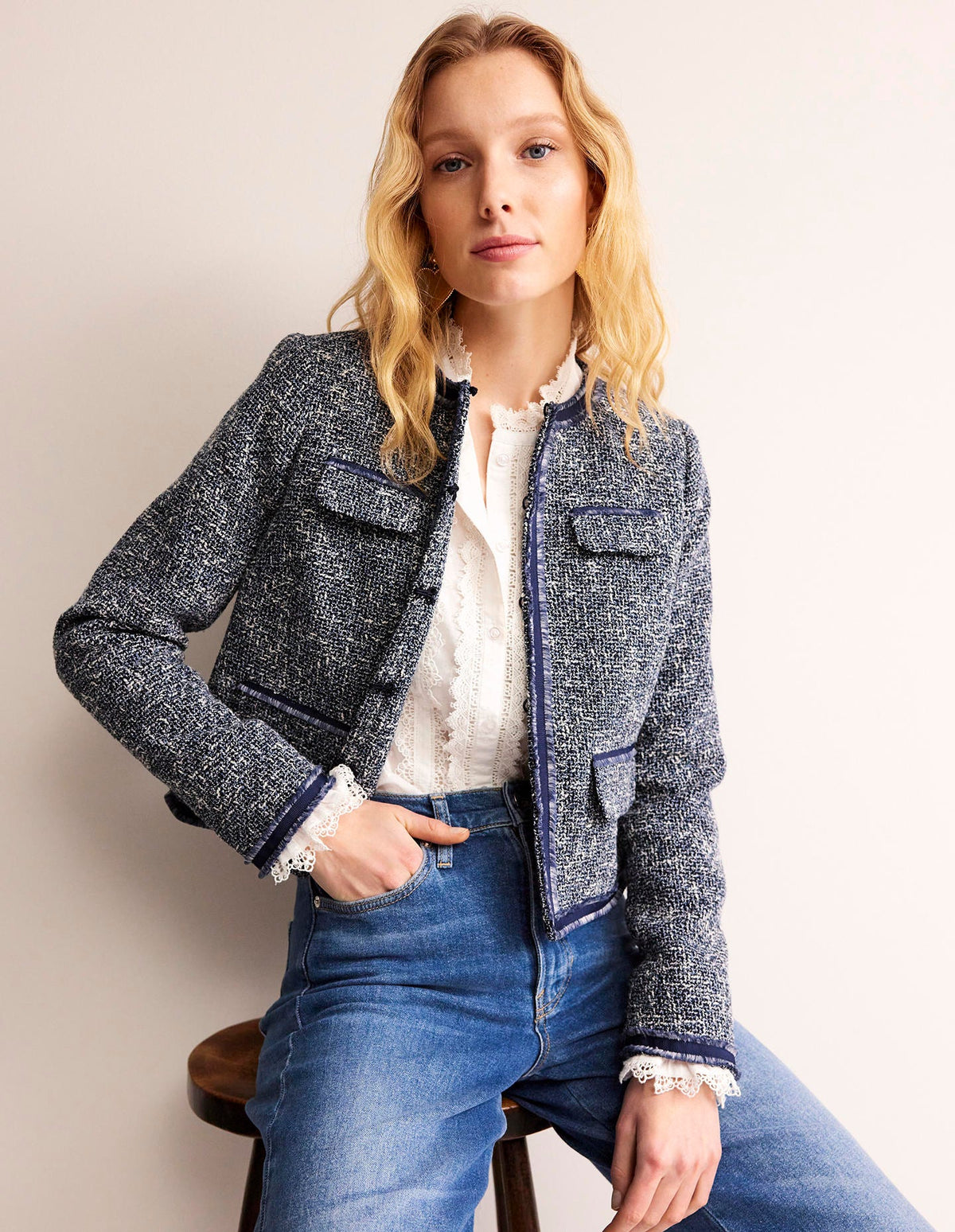 Texturierte, verkürzte Interest-Jacke-Marineblau - Image 1