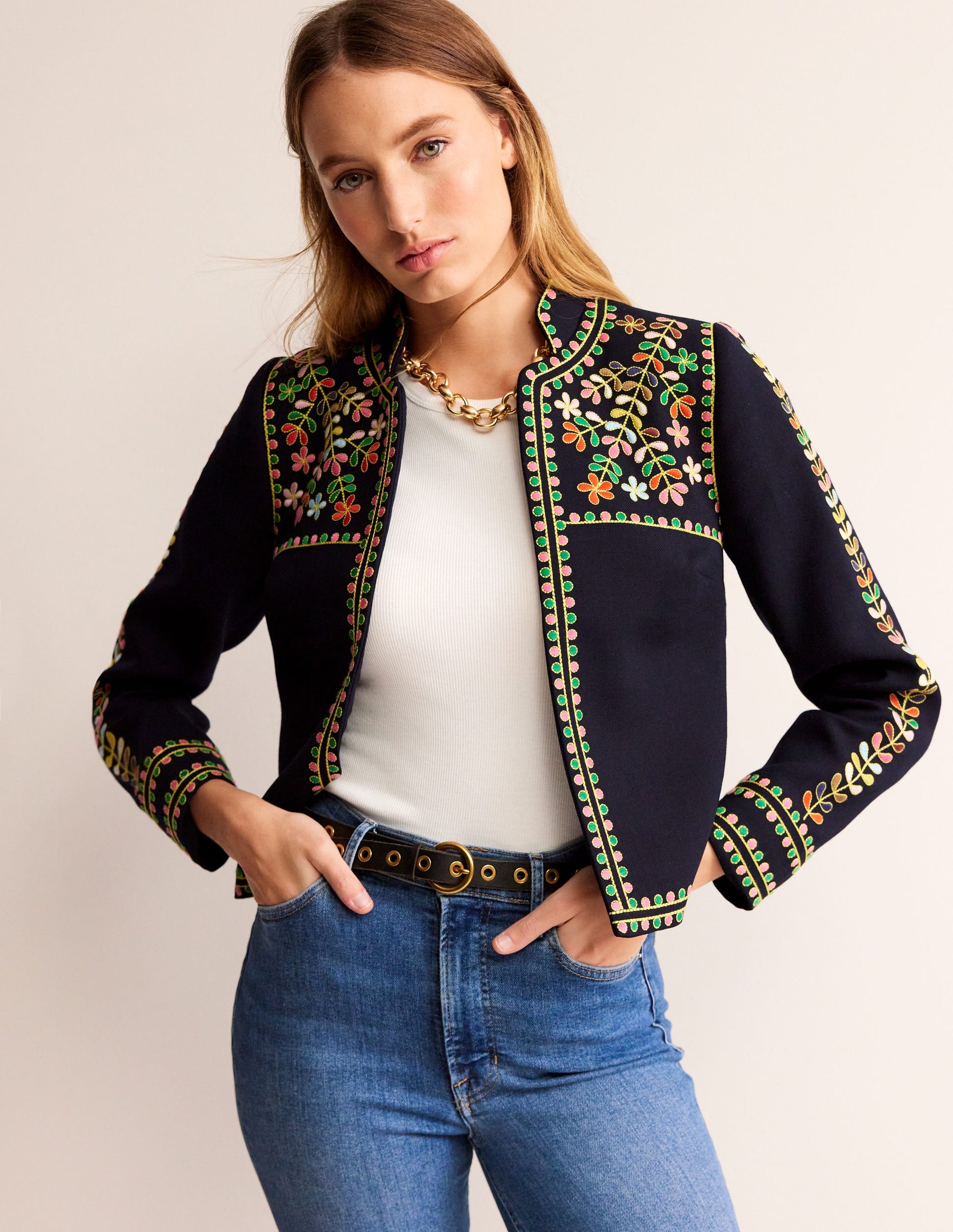 Bestickte Jacke-Marineblau-4