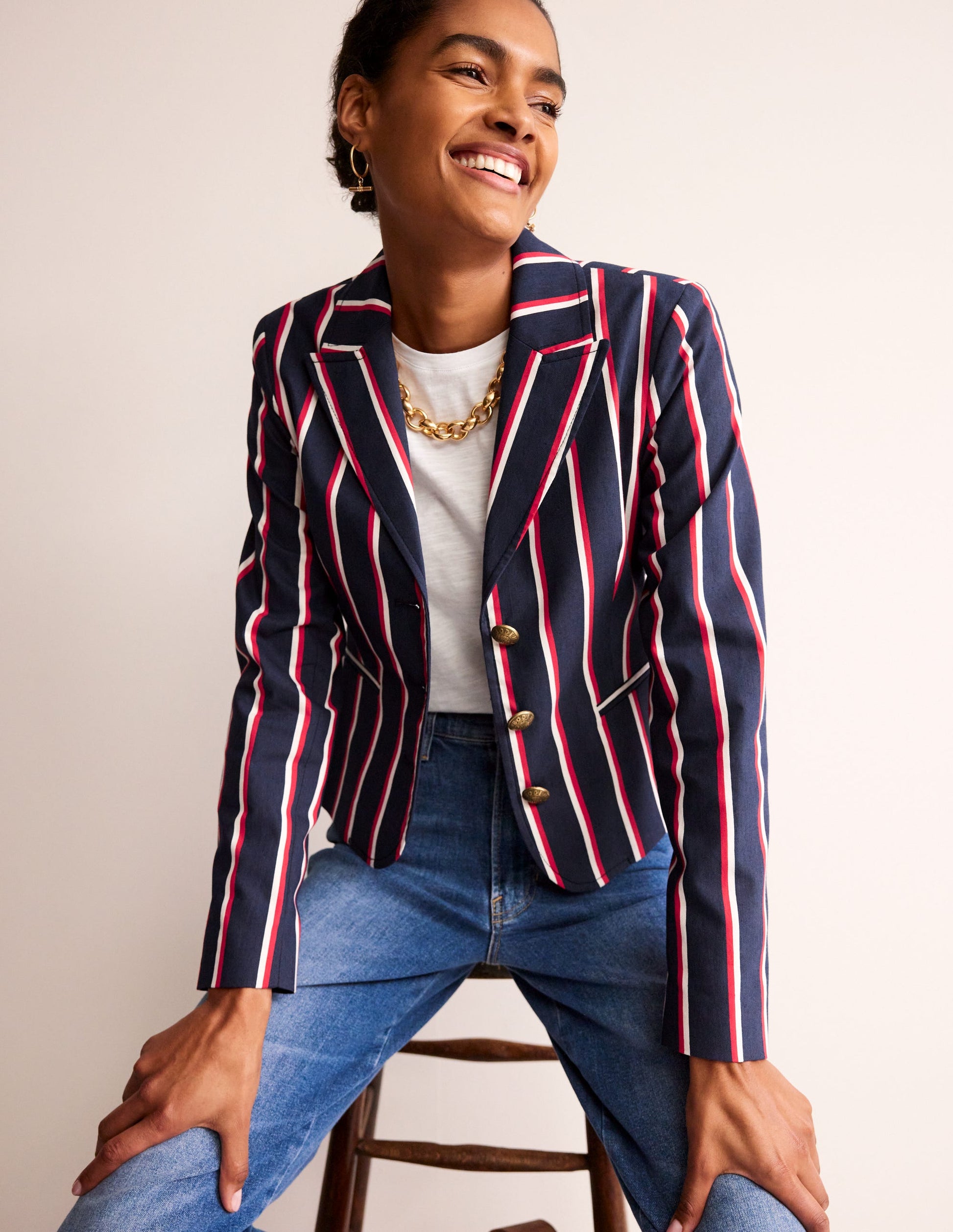 Canonbury Gestreifter Blazer-Marineblau, rot und weiß gestreift-1