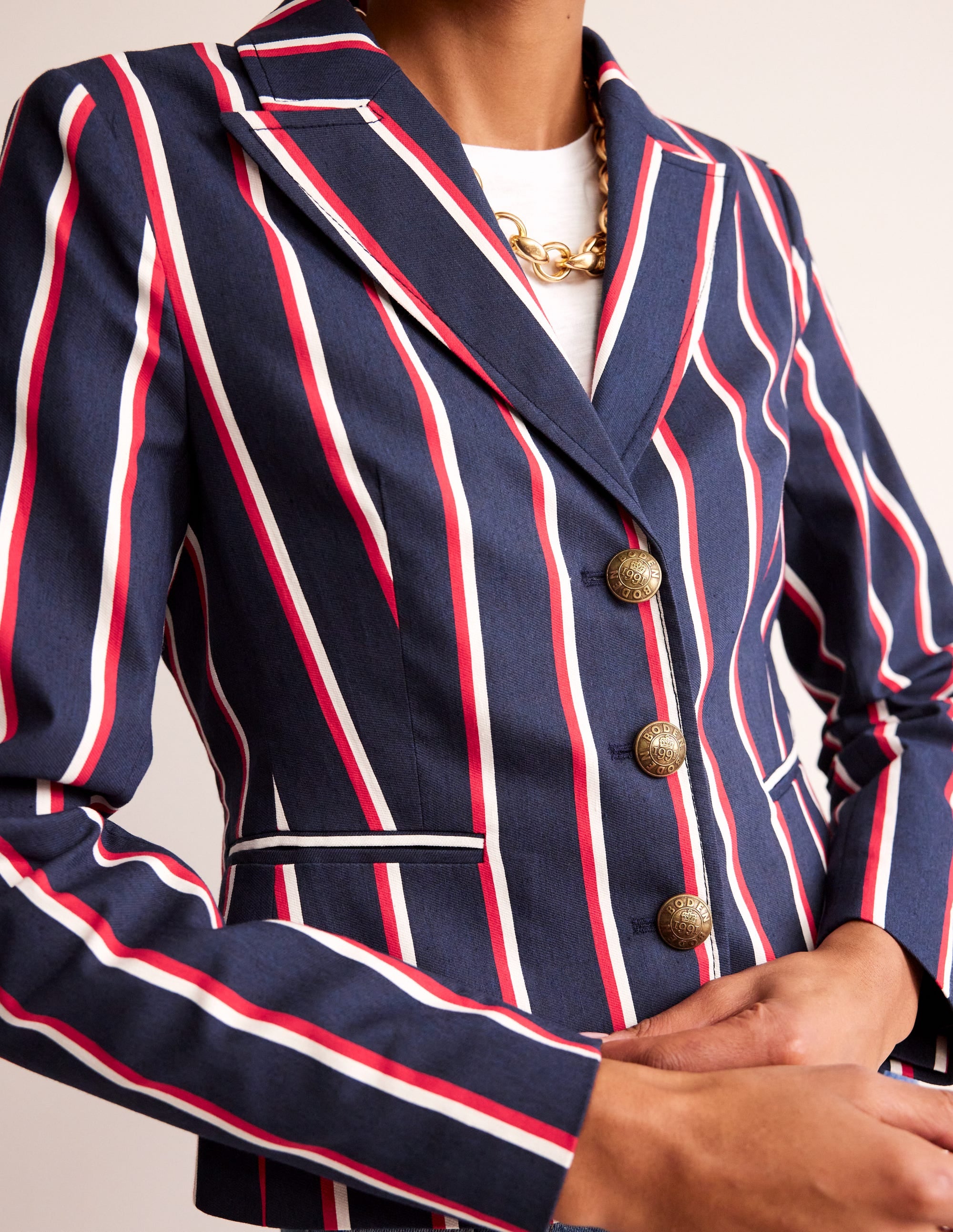 Canonbury Gestreifter Blazer-Marineblau, rot und weiß gestreift - Image 2