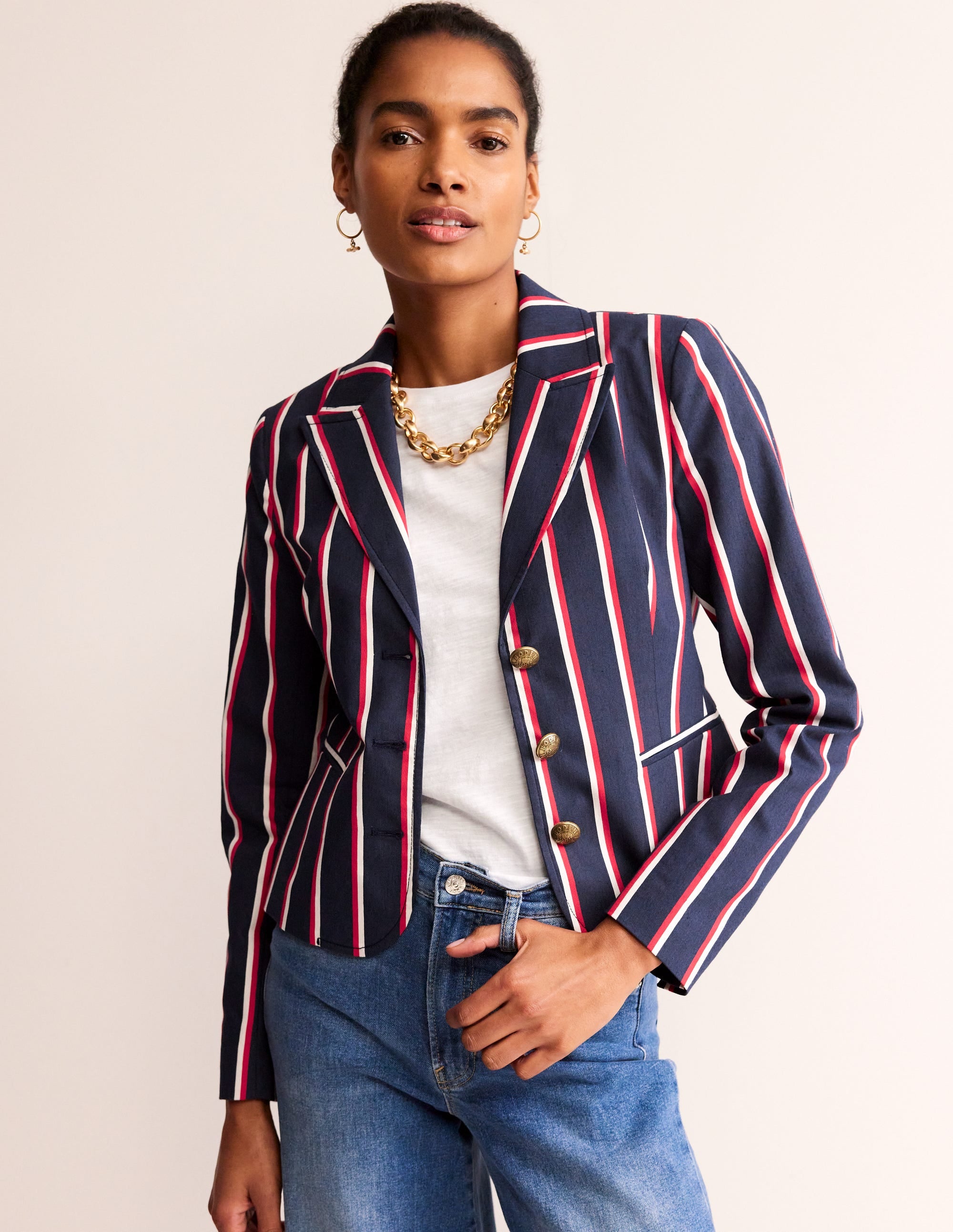 Canonbury Gestreifter Blazer-Marineblau, rot und weiß gestreift - Image 4