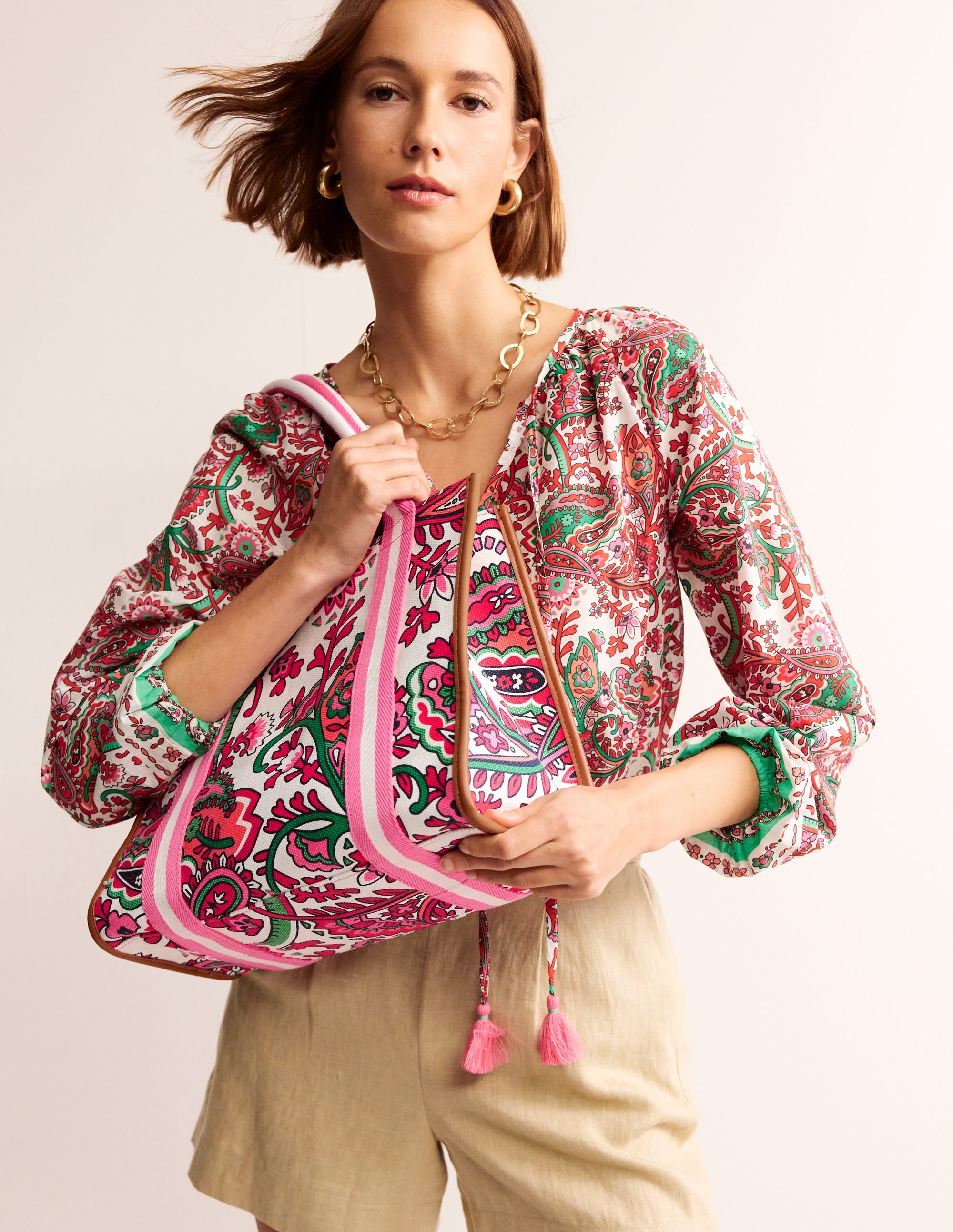 Tilda Canvas-Tragetasche-Naturweiß, Phantasievolles Paisley - Image 1