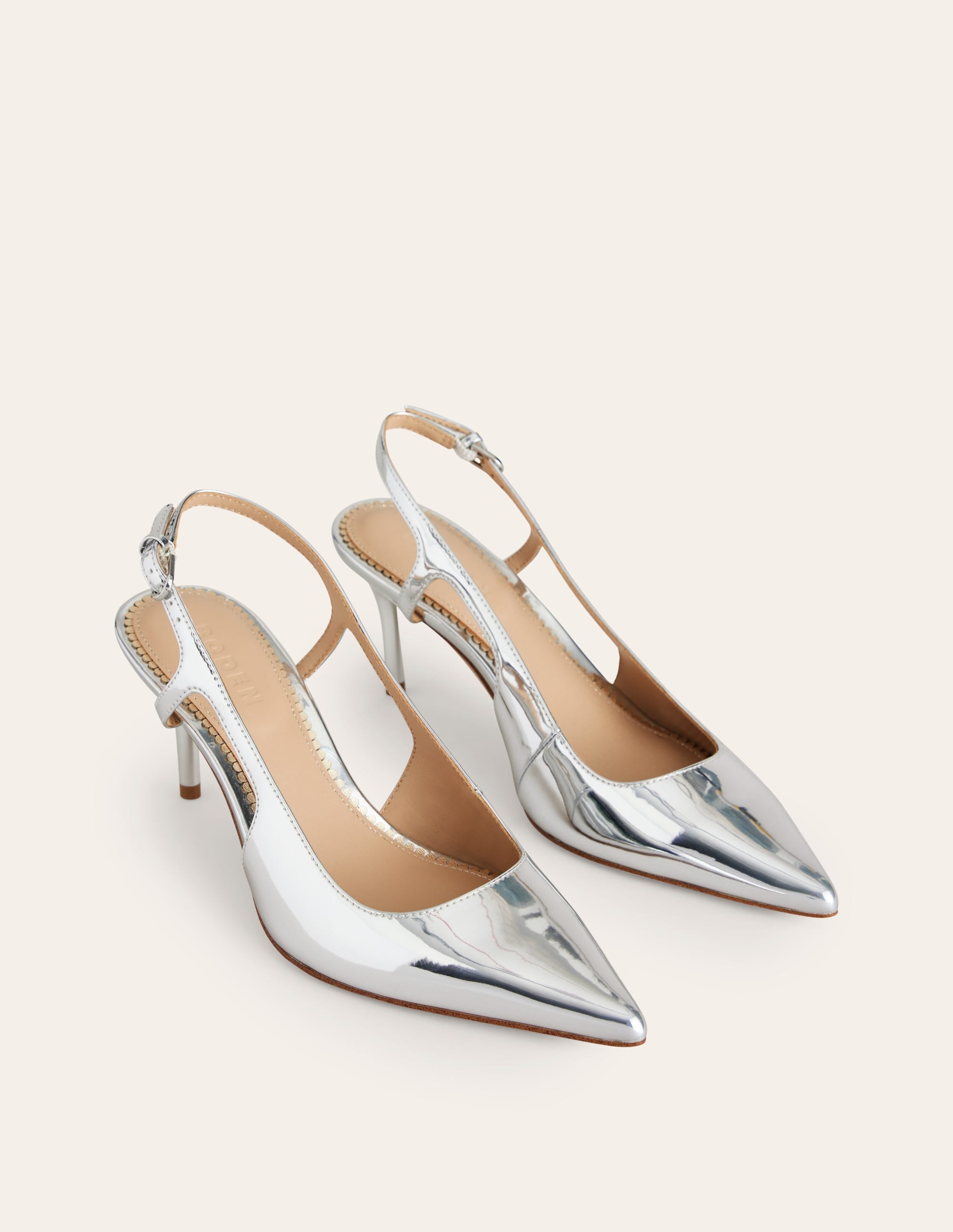 Cut Out Sling Back Heels-Silver Mirror - Image 3