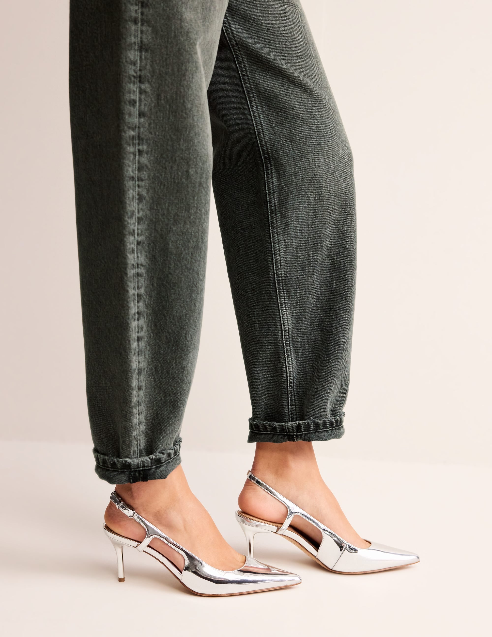 Cut Out Sling Back Heels-Silver Mirror - Image 1