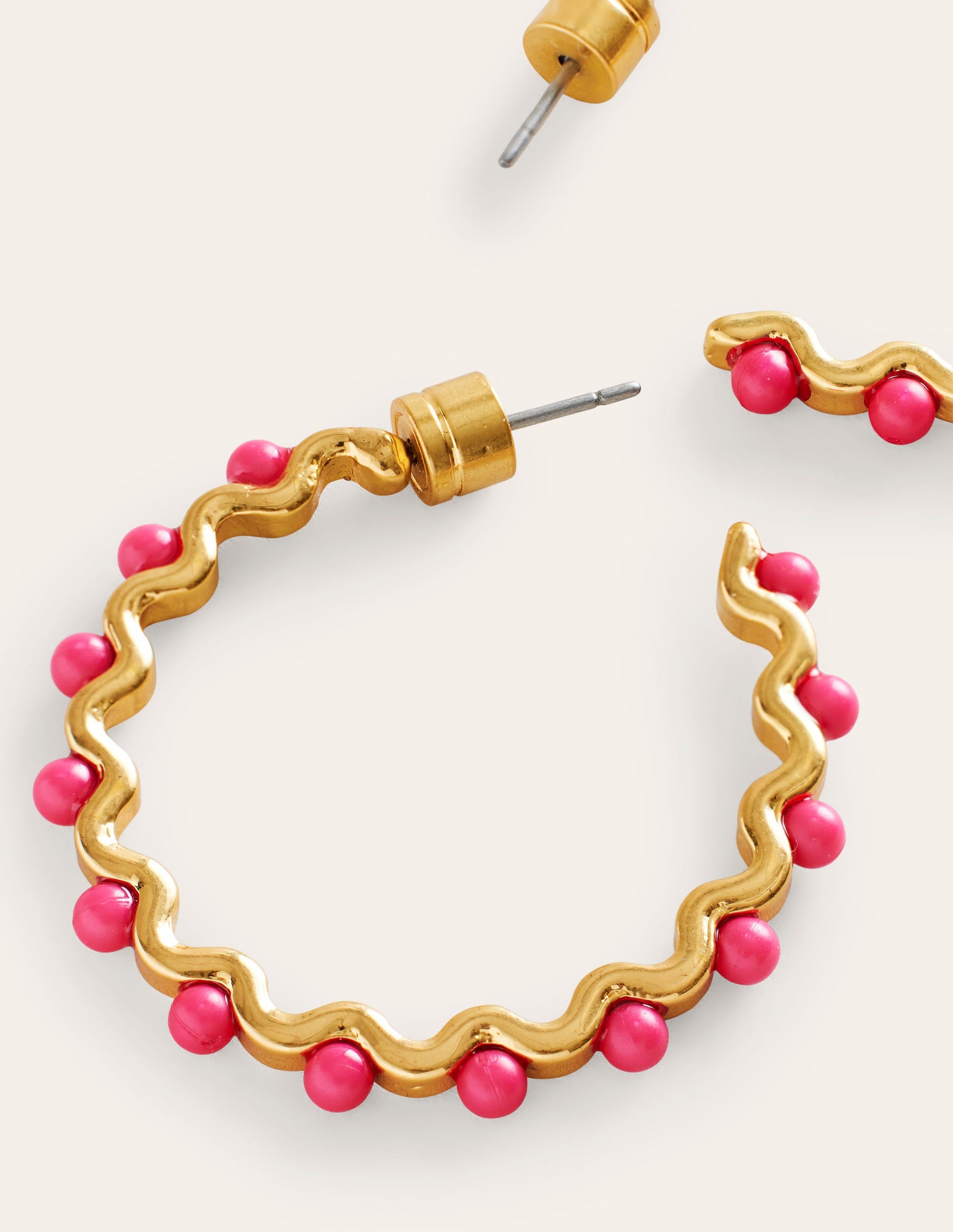 Wire Bead Hoop Earrings-Pink-4